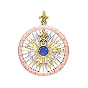 Compass Rose Silver with 14K Yellow Gold and Pink Gold Accent Pendant With Gemstone OTP3152 - Jewelry
